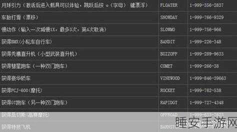 GTA5 秘籍,一键掌握游戏进度完美保存攻略