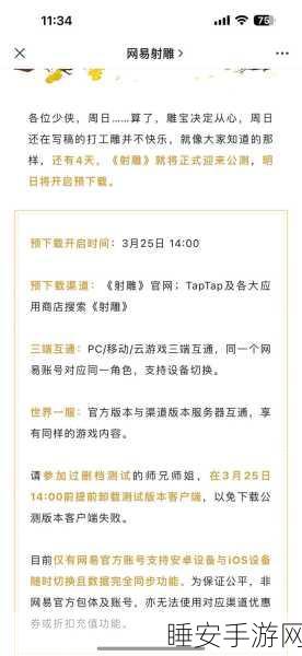 射雕手游网易上线时间大揭秘