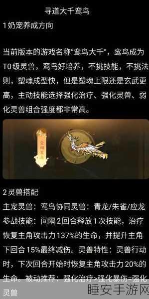 寻道大千灵兽优选指南,解锁战斗新境界