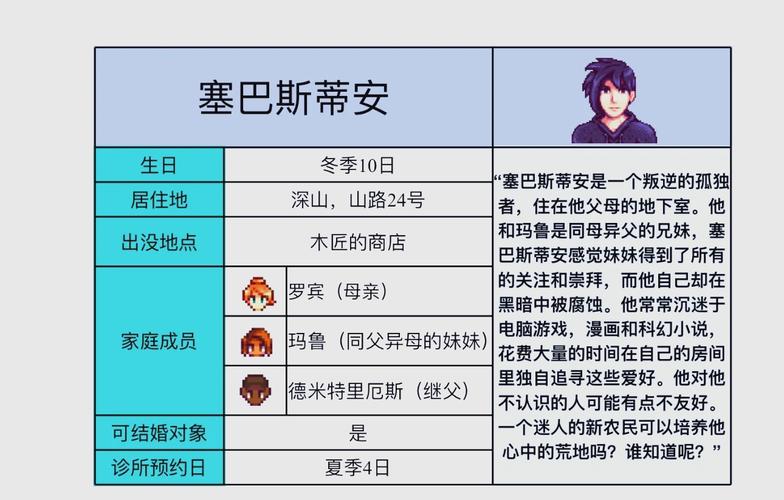 探索<星露谷物语>,塞巴斯蒂安的喜好大揭秘