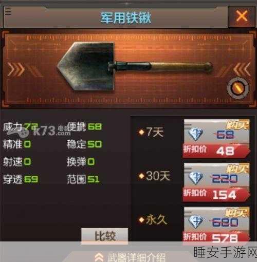 穿越火线枪战王者,深度解析军用铁锹,战场神器还是花瓶?