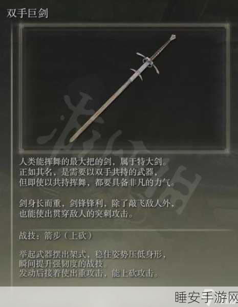 艾尔登法环，揭秘王室巨剑的非凡属性与战斗威能