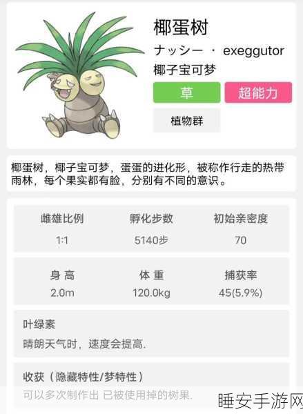 宝可梦大探险,椰蛋树技能搭配全解析,助你竞技场称霸!