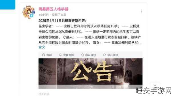 深度解析,第五人格共研服角色大调,新版本平衡与策略革新全览
