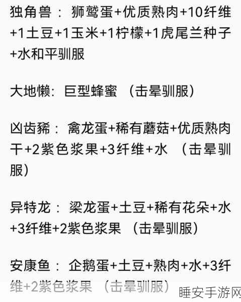 方舟生存进化，嘎查驯服秘籍，揭秘最佳食物选择及驯化技巧
