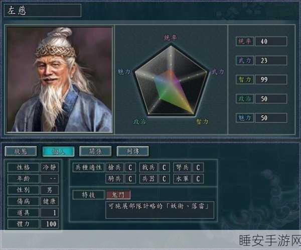 手游神将揭秘,回到三国志左慈技能属性深度剖析,实战强度震撼登场!