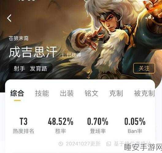 王者荣耀成吉思汗高阶狩猎秘籍,草原霸主的制胜之道