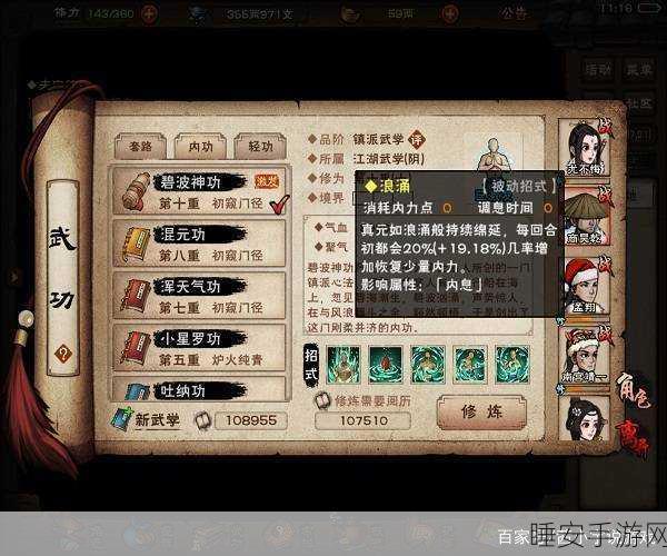 烟雨江湖深度解析,碧波神功与何种神脉搭配最优?