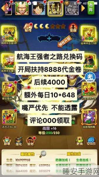 航海王强者之路，新手金币致富秘籍与前期高效分配攻略