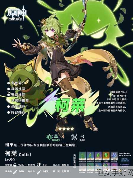 原神柯莱深度养成攻略，草元素战士潜能全开，实战技巧与装备搭配详解