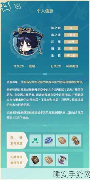 原神流浪者全面突破指南,天赋与材料一网打尽